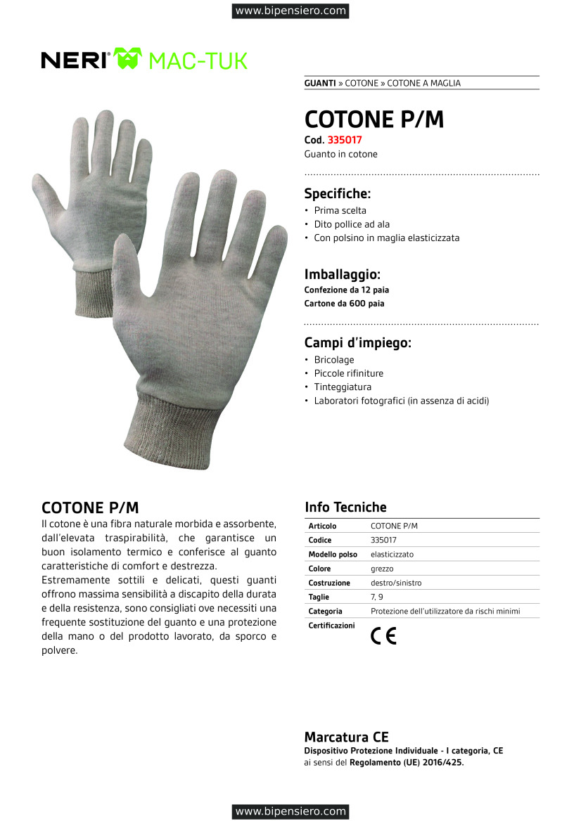 Cotton Glove P M Mac Tuk Gloves Gb Bipensiero Italy