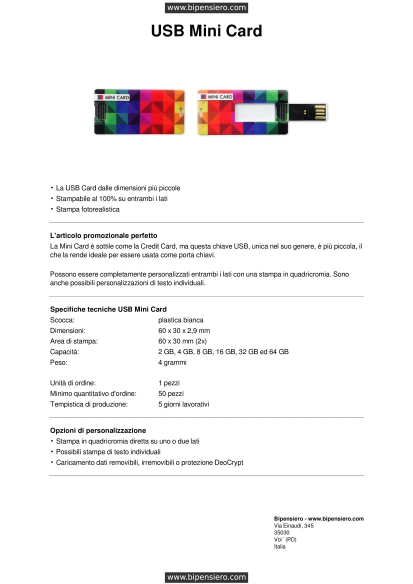 Scheda Tecnica - Tabella Taglie - DN-MINICARD