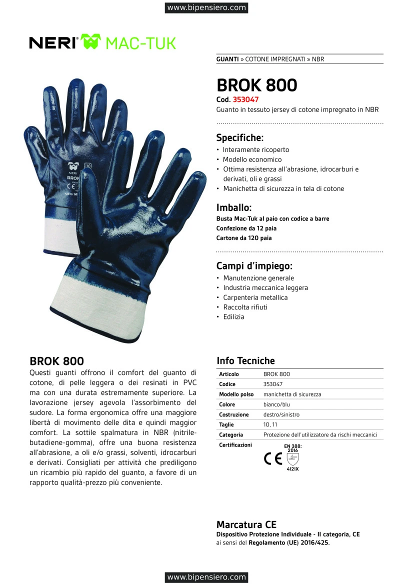 GUANTI COTONE NBR HAND MANICHETTA IN TELA