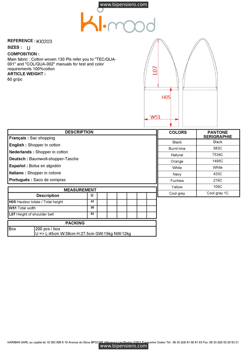 Scheda Tecnica - Tabella Taglie - KiMood KI0203