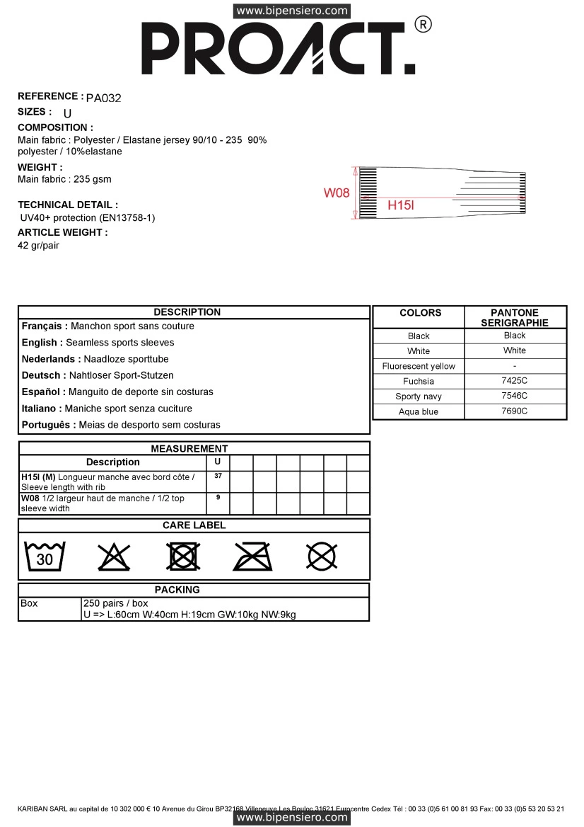 Scheda Tecnica - Tabella Taglie - Proact PA032