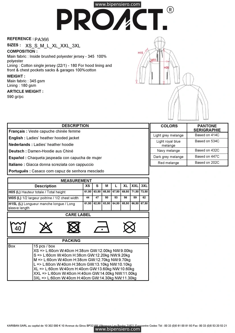 Scheda Tecnica - Tabella Taglie - Proact PA366