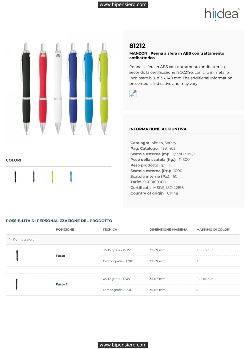 Scheda Tecnica - Tabella Taglie - SR81212