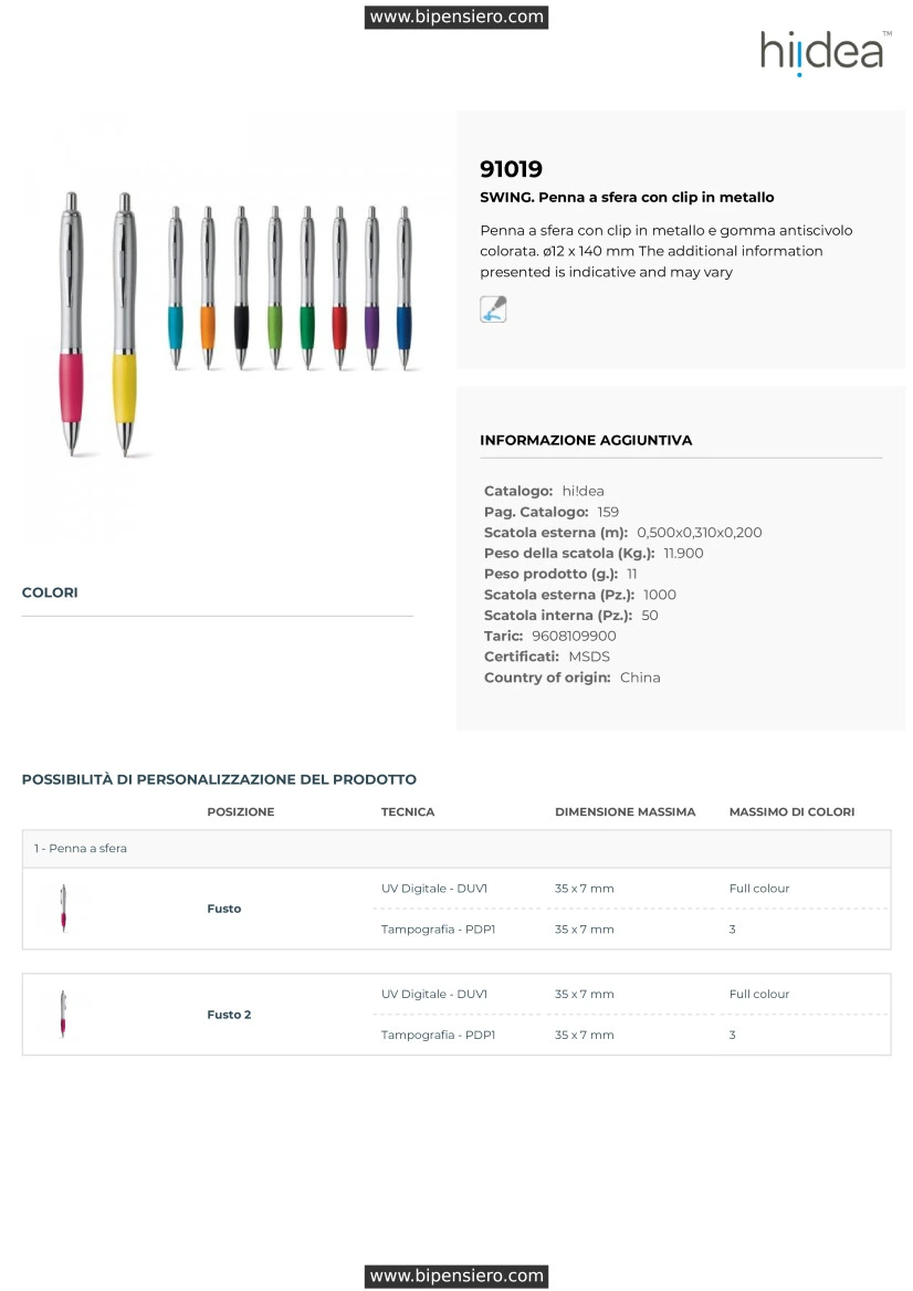 Scheda Tecnica - Tabella Taglie - SR91019